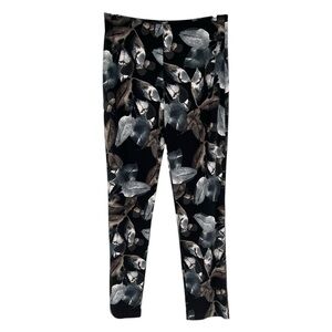 Clara Sun Woo Pants Womens Size Large Black Gray Brown Leaf Print Stretch Knit